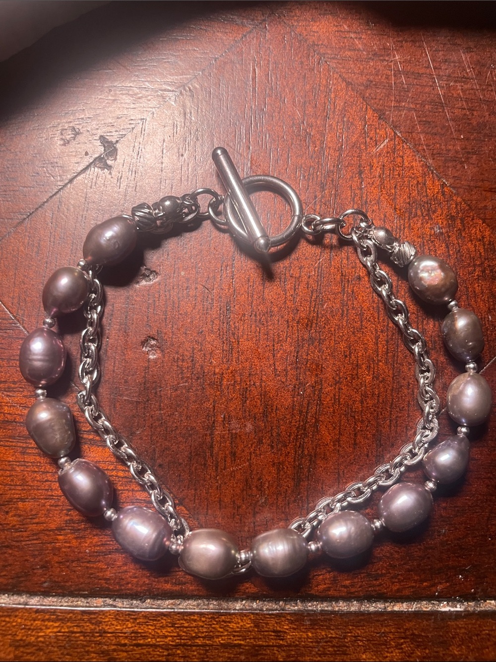 Nymph - Dark Peacock Pearl Toggle Bracelet - Iridescent Gray Stainless steel